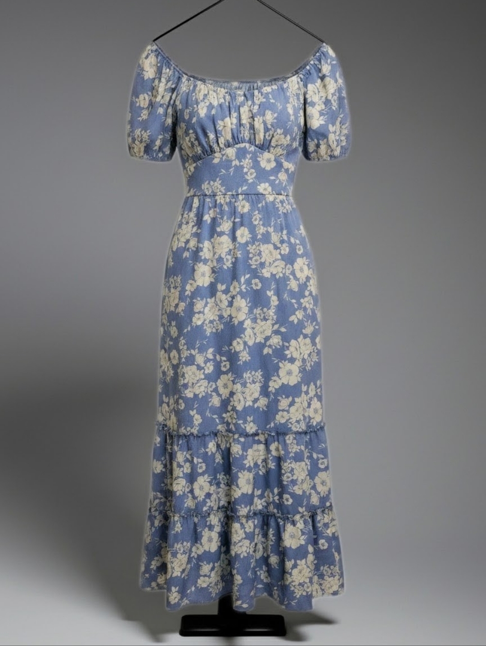 Baby Blue & White Floral Maxi Sun Dress